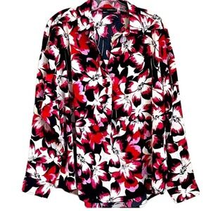 Rafaella Womens Long Sleeve Blouse Relaxed Fit Floral NWOT Large Fresh Bouquet